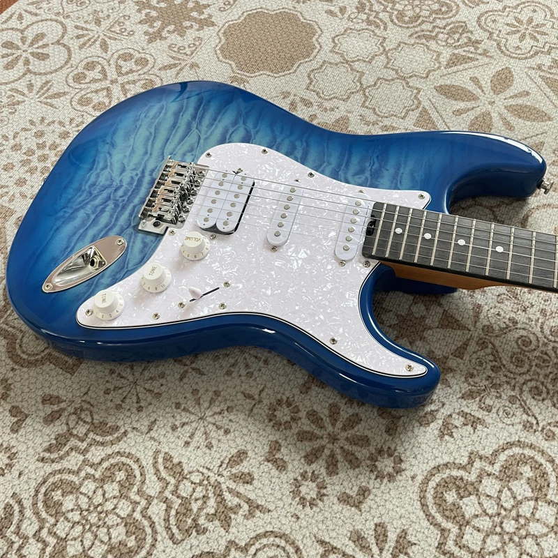 High-quality 6-string electric guitar, wave pattern, stainless steel frets, S-S-H pickups, in stock free shipping