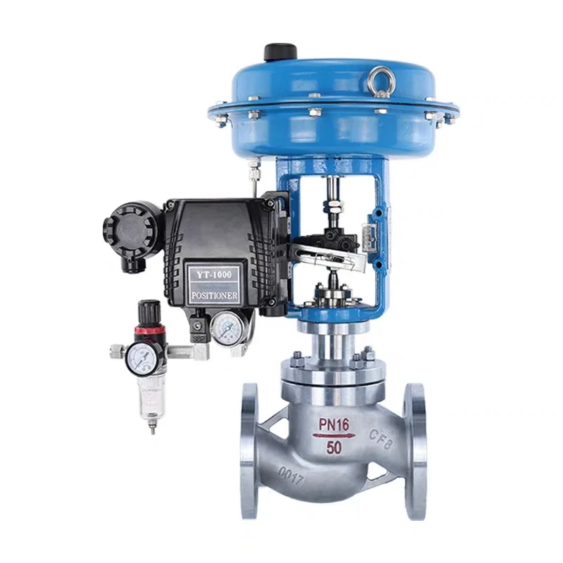 Pneumatically actuated globe proportional flow 3way mixing pneumatic control valve and diverting valve with positioner