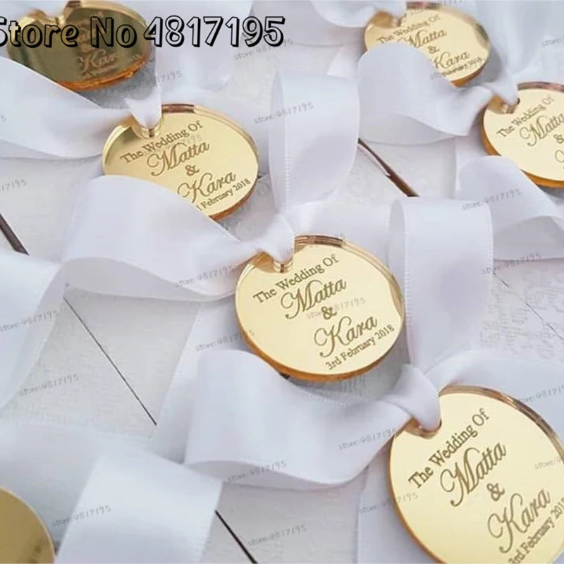 20/50/100pcs Personalized Acrylic Cupcake Toppers Circle Baby Shower Tags Engraved Mirror Gift Tags Wedding The Henna Name Tags