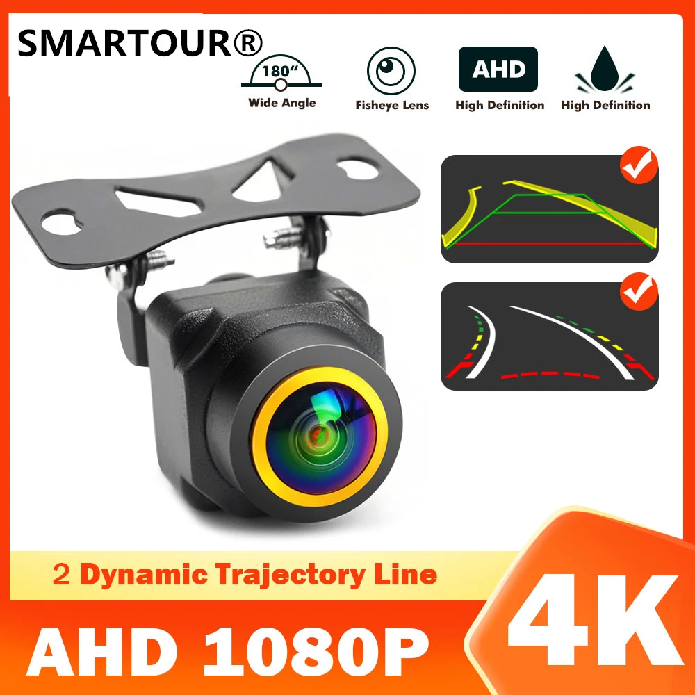 SMARTOUR 4K AHD 1080P Интеллектуальная динамическая траектория Автомобильная камера заднего вида 180-градусная камера ночного видения с линией парковки