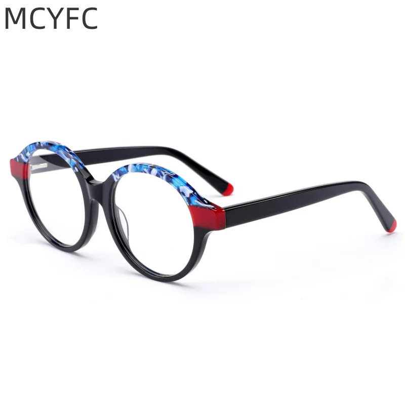 

MCYFC Round Acetate Glasses Frame for Women Hand Made Splicing Colors Glasses Frames for Men Custome Fashion Eyeglasses Woman