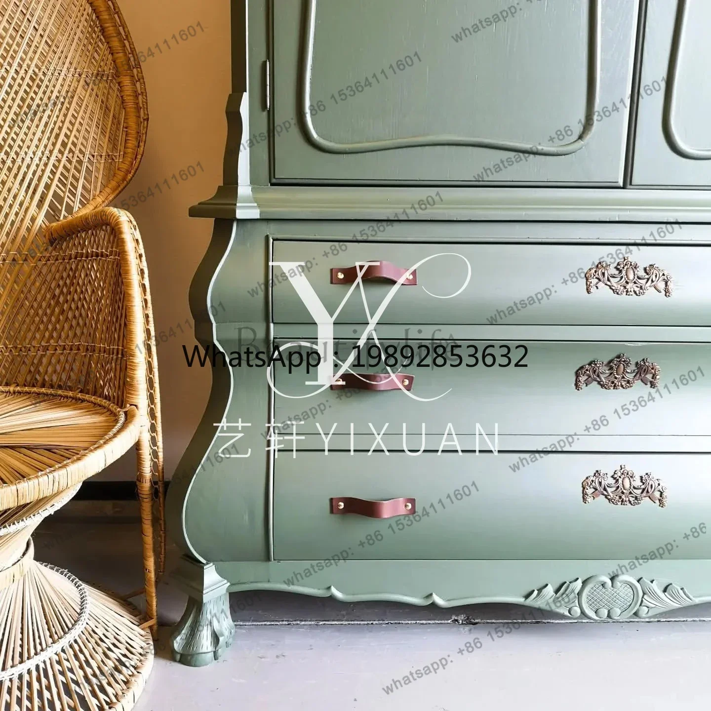 FF French Solid Wood Carving Flower Living Room Decorative Cabinet American Modern Simple Dining Room Storage Wine Cabinet