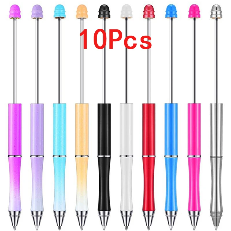 

10Pcs Metal Beadable Ballpoint Pens Black Ink Metal Ball Pens DIY Beads Present for Kids Students