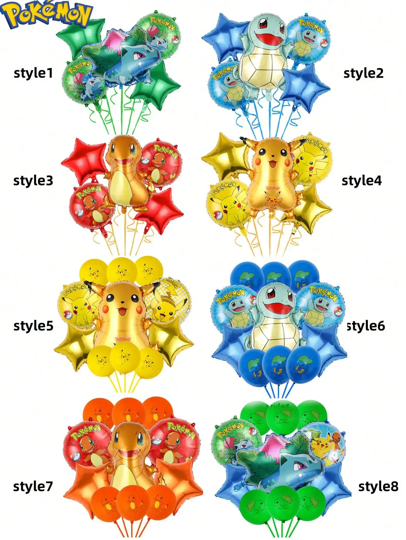 5/11 Uds MINISO Pikachu Bulbasa semillas Jenny tortuga Poke bolas película de aluminio juego de globos Pokemon juguete globos mejor Holida