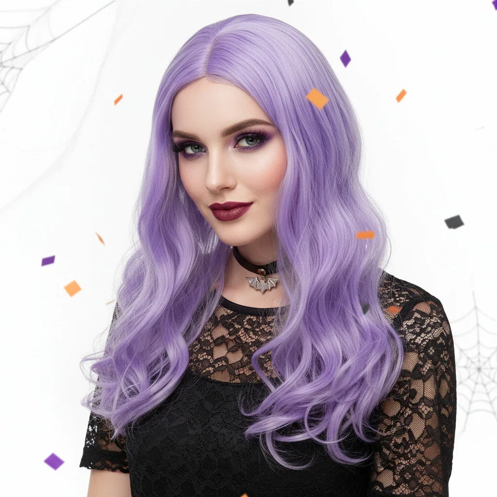 

MSIWIGS Long Wavy Blue Cosplay Wig for Women Lolita Synthetic Middle Line Female Heat Resistant Fiber