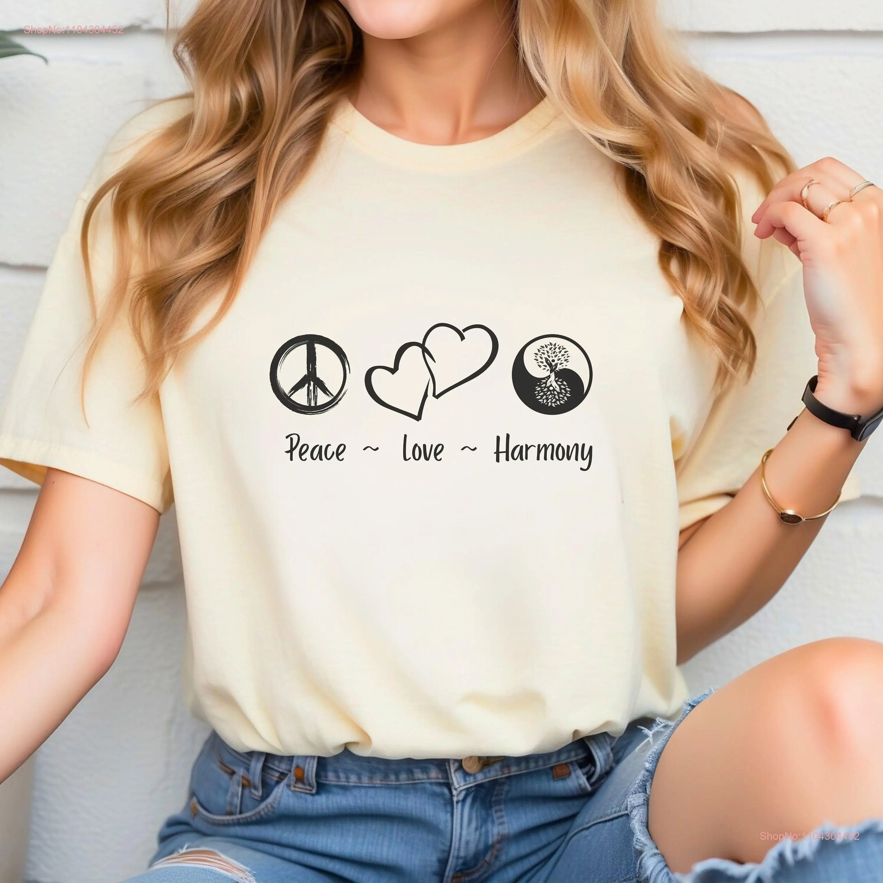 Peace Love Harmony T Shirt Sign 60's style retro tees Casual Wear Hippie s for Lovers long or short sleeves