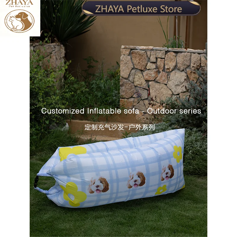 ZHAYA Inflatable Sofa Portable Lightweight Durable Comfortable Non Slip Camping Outdoor Travel Custom Pet Photo Cat Dog DIY Gift