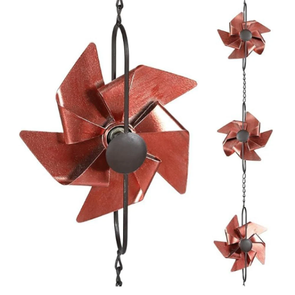 Elegant 8 5ft Metal Rain Chain Unique Windmill Shape for Outdoor Gutter Decor Adds Charm and Directs Rainwater Flow