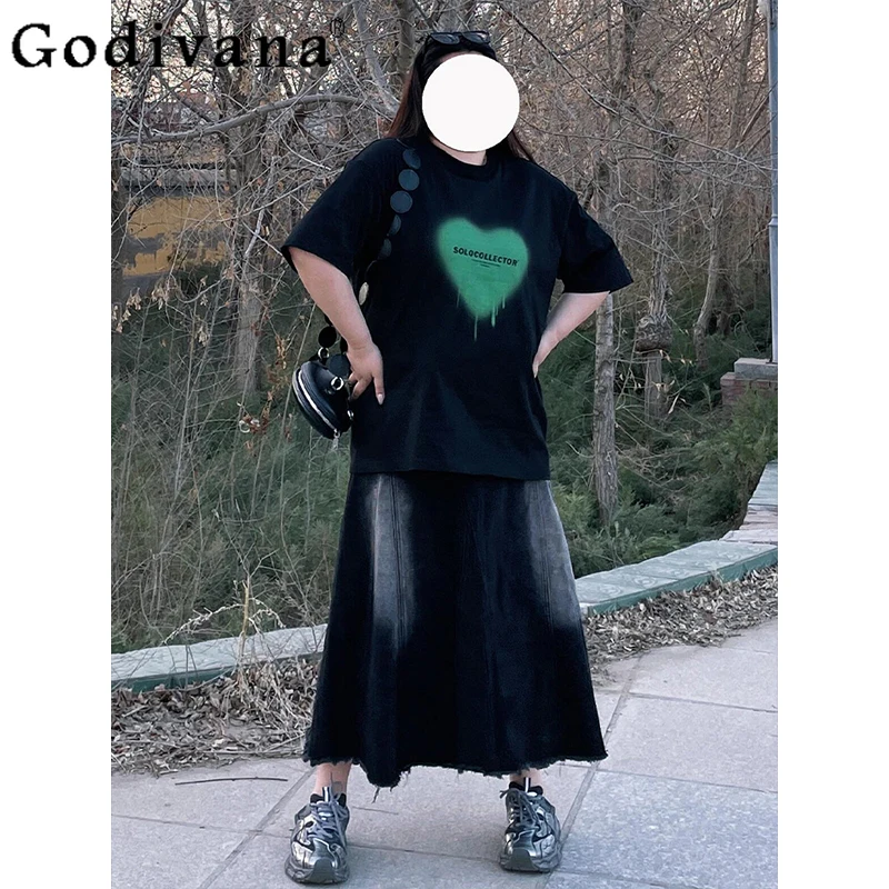 

Большой размер 2XL-6XL, женская летняя новая черная джинсовая юбка с высокой талией, темпераментные универсальные свободные средние и длинные юбки в стиле ретро