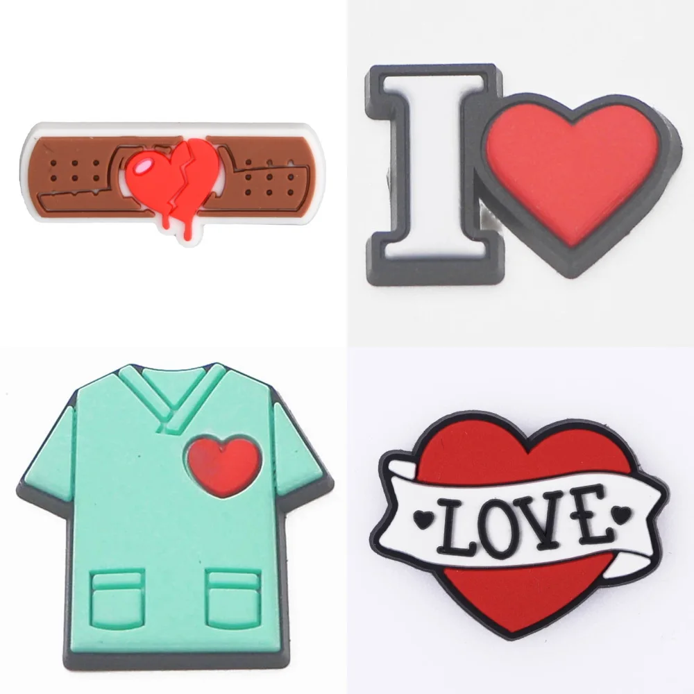 Pop 2024 16pcs Happy Nurse's Day Red Heart Shoe Decoration Red Heart Cloth Shoe Charms Cute Thermometer Clog Charm Gifts