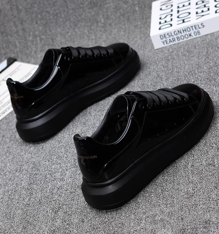 Brand men's shoes black glossy men's casual sneakers women's white shoes versatile couple sports tennis shoes