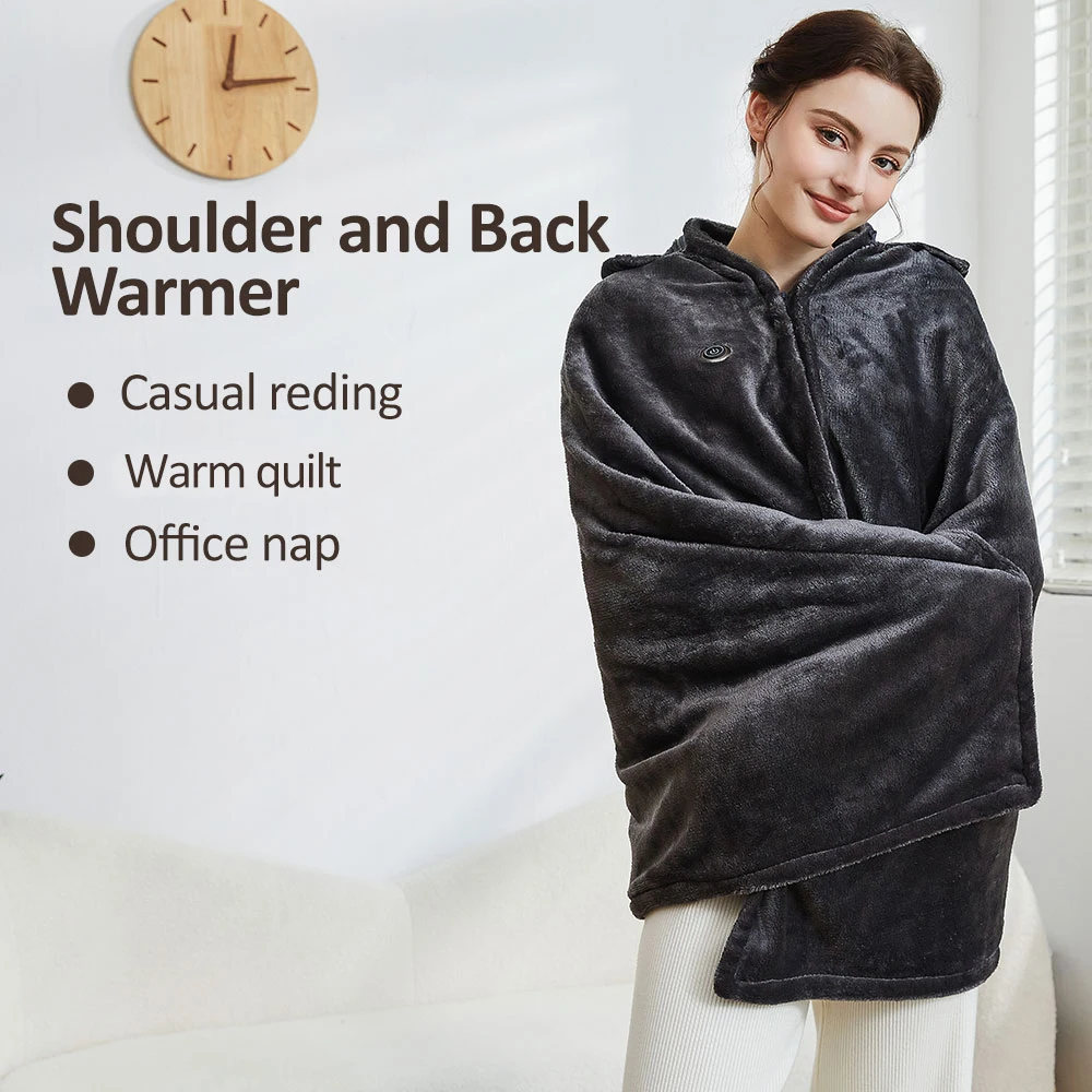 Usehom Portable Wearable USB Heated Throw Blanket Shawl Hooded With 3 Gears 9 Heating Zones For Women Outdoor Office Camping