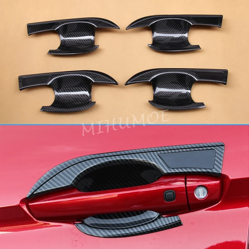 For Mitsubishi Eclipse Cross 2018-2026 Carbon Fiber Door Handle Bowl Cup Surrounds Cover Protector Trim 2025 2024 2023 2022 2021