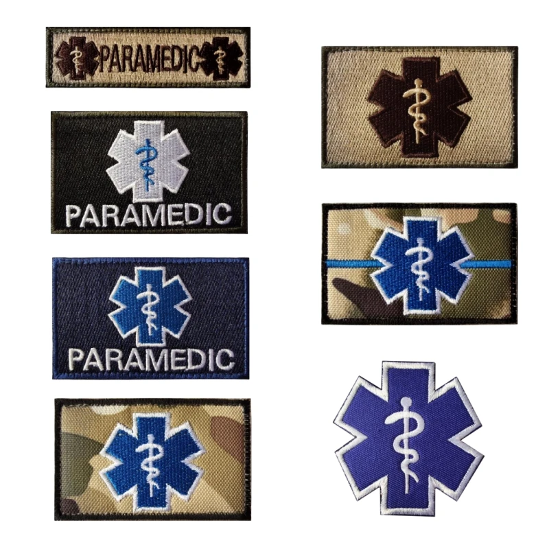 Embroidery Patch Life Star Rescue PARAMEDIC Hook and Loop Badge Armband Clothing Accessories First Aid Snake Patch Badge Emblem