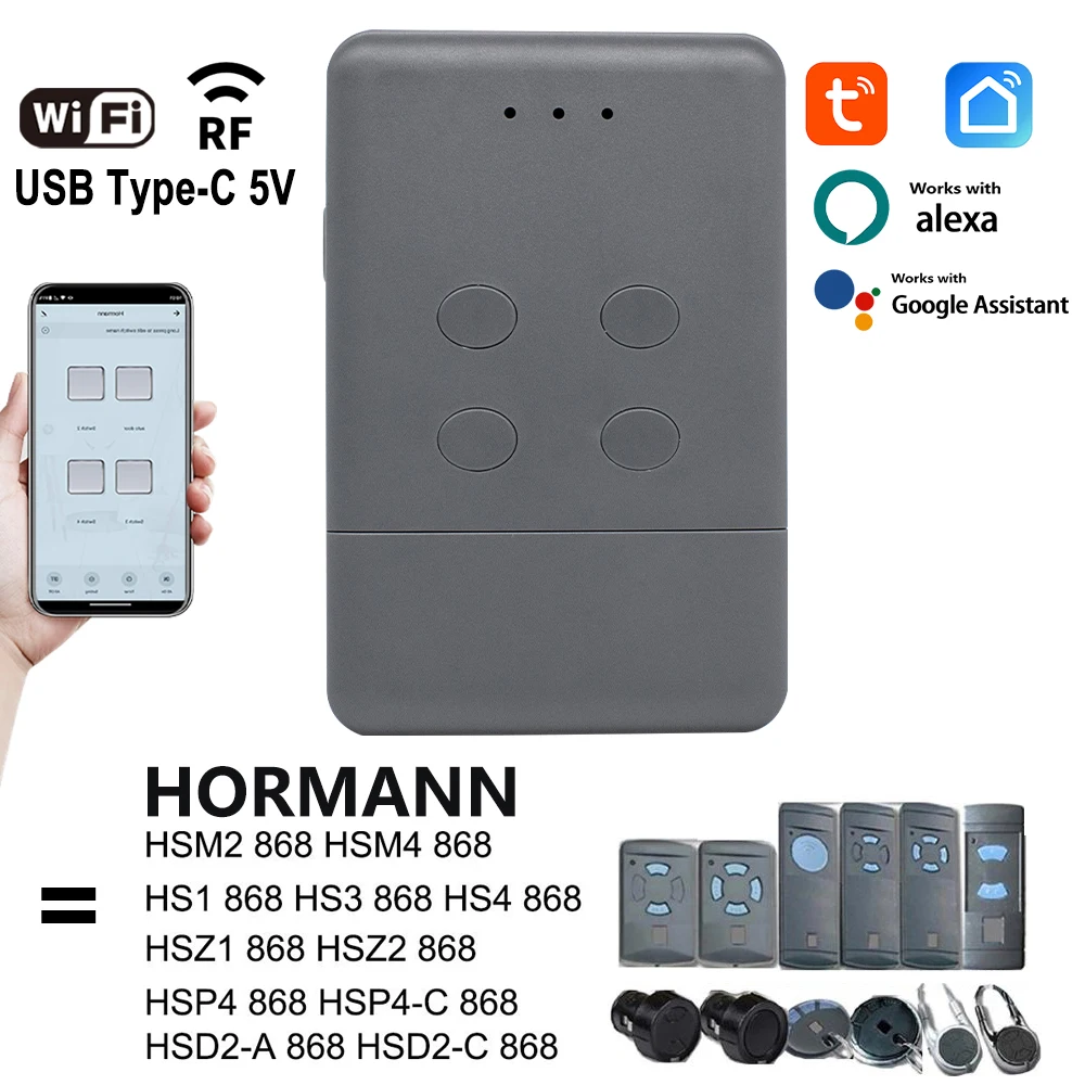 

Новый Tuya Smart WIFI + RF 2-в-1 пульт дистанционного управления 868 МГц, совместимый с HORMANN hsm2 hsm4 hs1 hs3 hs4 hsz1 hsz2 hsp4 hsp4-c 868 МГц