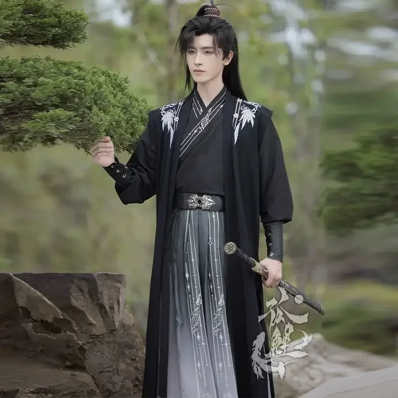 플러스 사이즈 3XL 한푸 남성 고대 중국 자수 한푸 블랙 세트, 남성 카니발 및 할로윈 코스프레 코스튬 한푸 원피스 여성