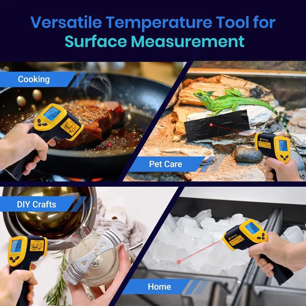 Infrared Laser Temperature Gun: 1080 for Meat, Food, Pizza, Oven, Cooking, Reptile, BBQ, HVAC - Adjustable Emissivity, Wide Temp