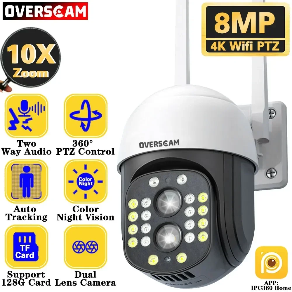 

8MP 4K 10x Hybrid Zoom 2.8+12mm Dual Lens PTZ IP Camera WiFi Human Detection 8MP Audio Security Video Surveillance Camera