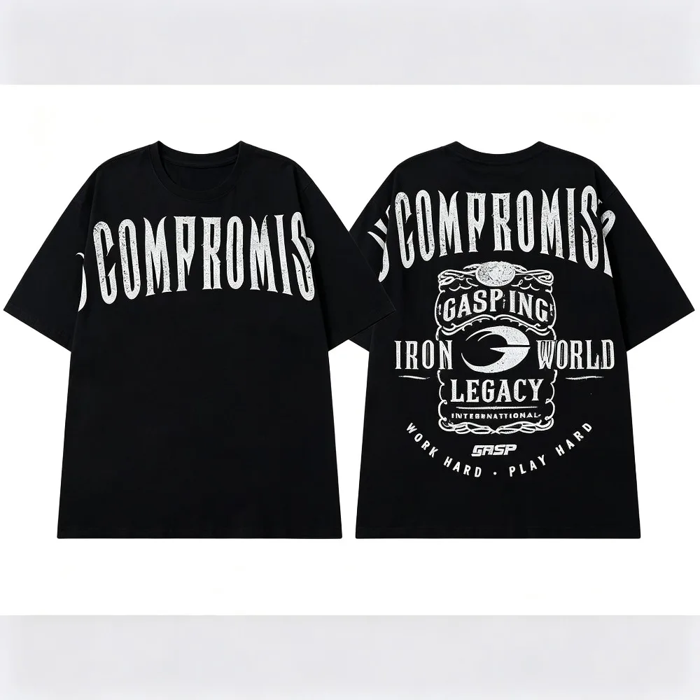 2026 New No Compromise Legacy Gym Graphic T-Shirt, Bodybuilding Workout Streetwear, Oversized Tee for Men Fitness Lovers