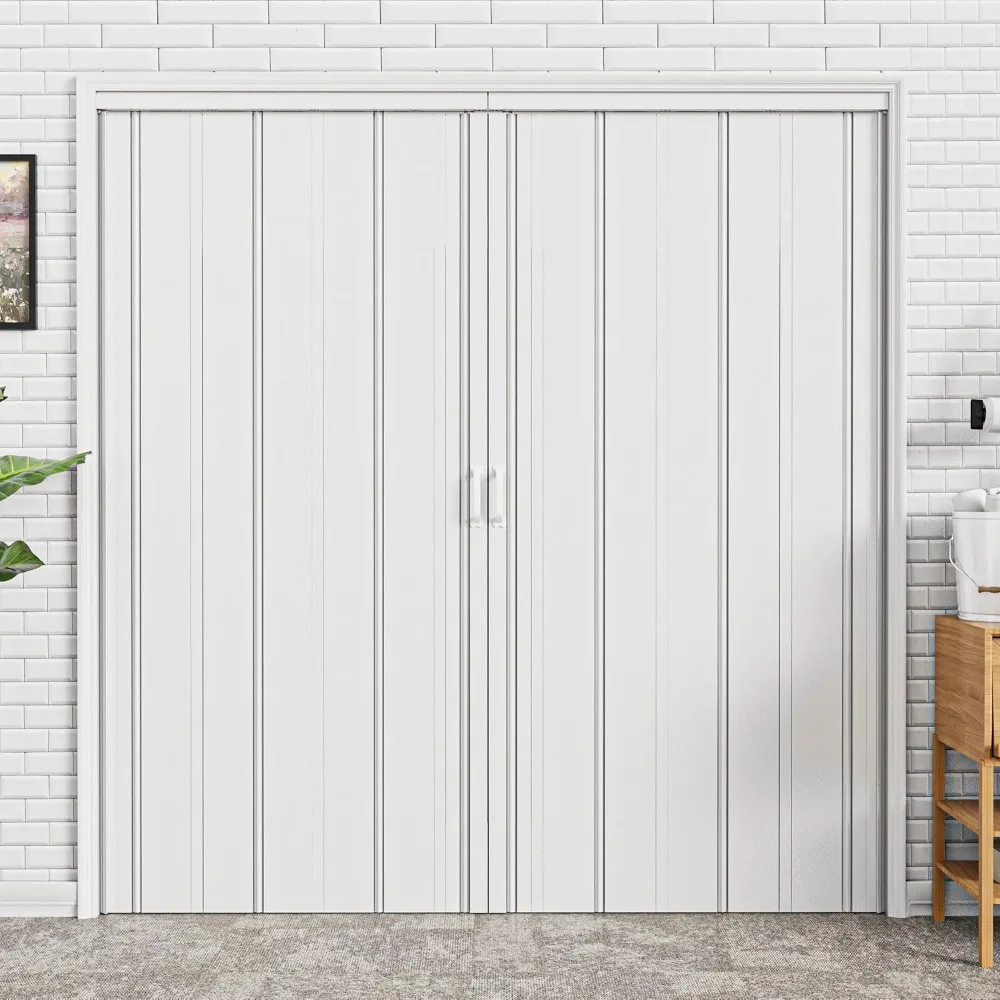 96x80 Accordion Door Interior, Double Layer PVC with Handles