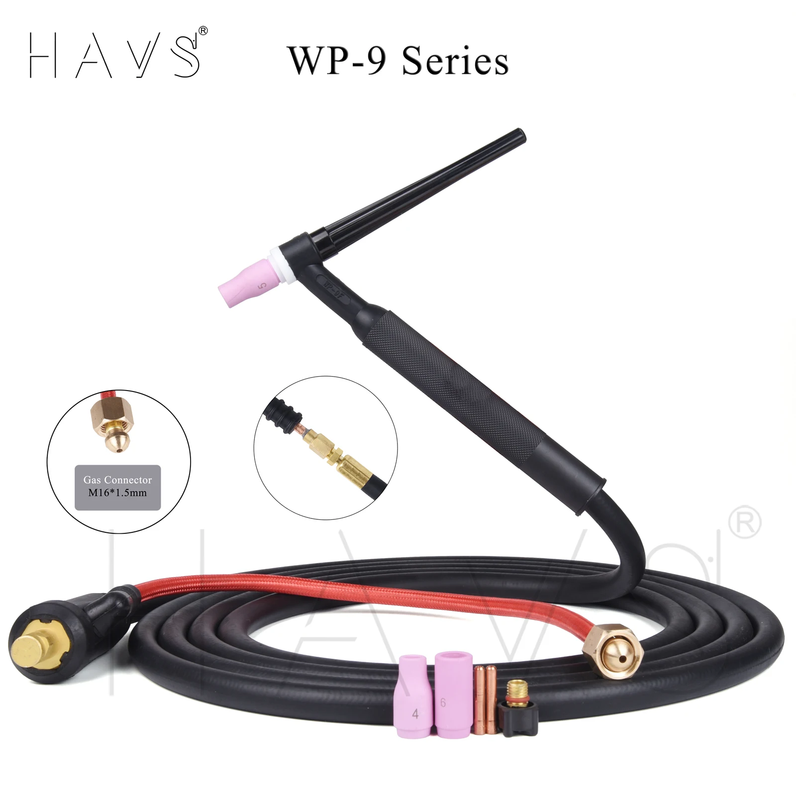 4M WP9 WP9FV WP9F TIG Welding Torch Gas-Electric Integrated Rubber Hose w/DKJ 10-25 35-50 w/ M16*1.5mm Gas Connector 13FT