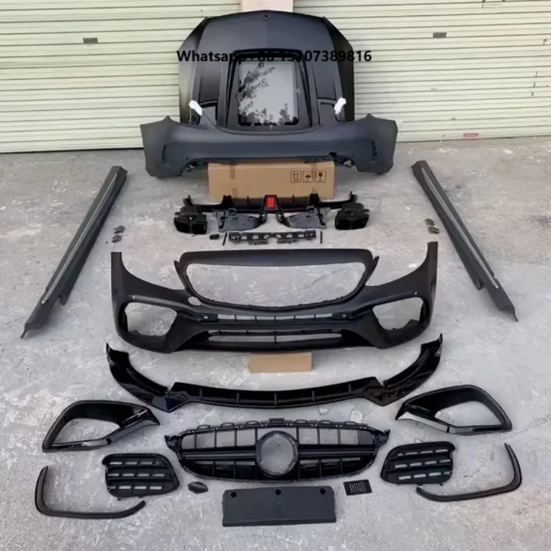 New Body Kit Large Surround for C-Class W205 Modified C65 Front & Rear Bumper PP Plastic Material Bolt-On Upgrade