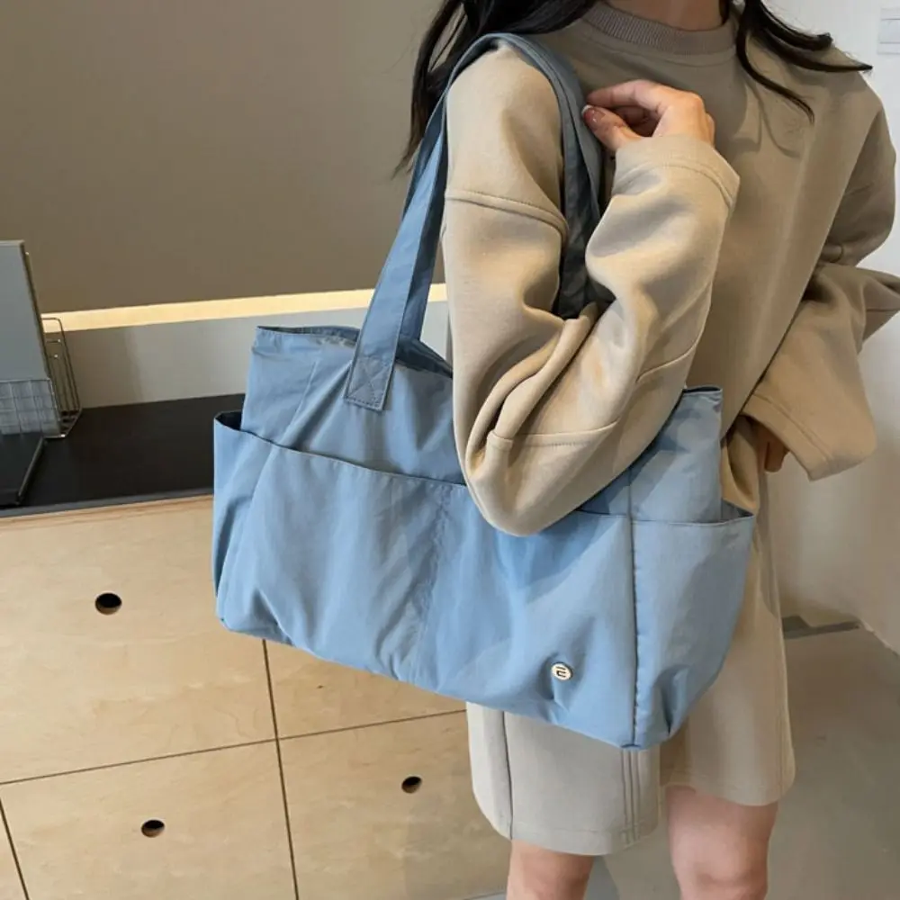 

Solid Color Large Capacity Shoulder Bag Soft Material Fashionable Style Casual Book Bags Durable Simple Design Commuting Handbag