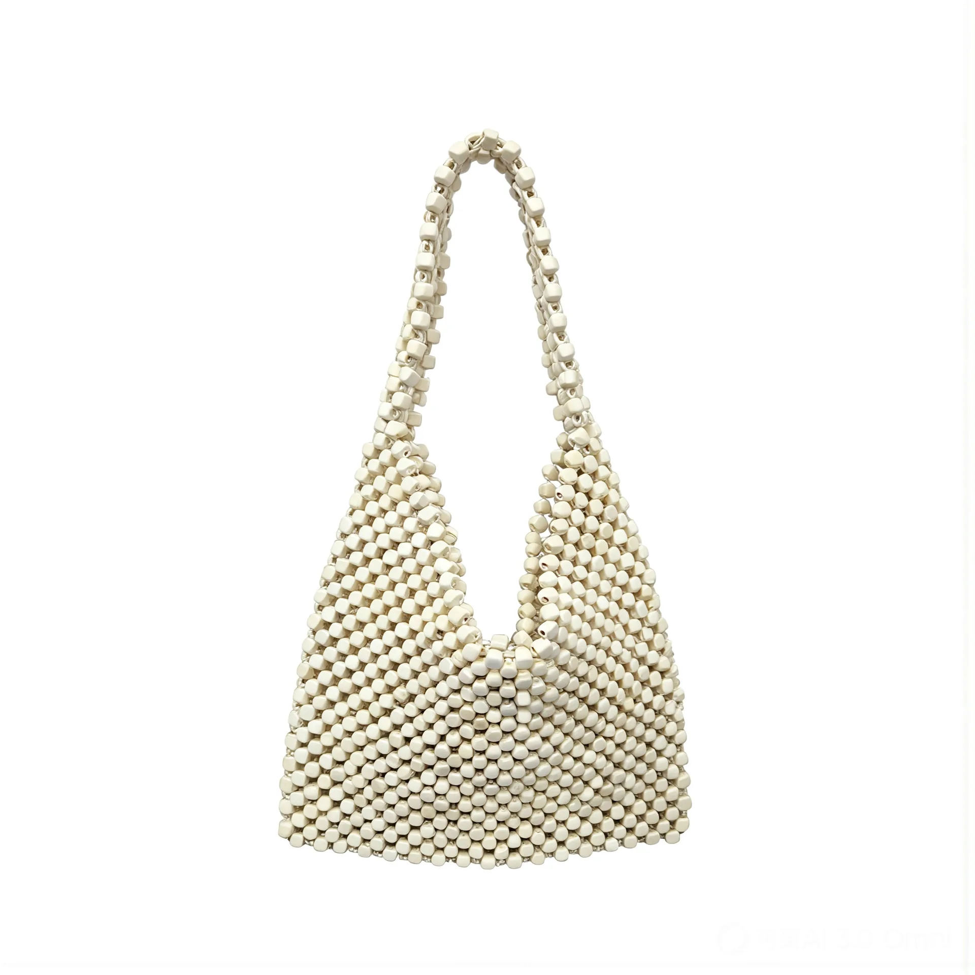 Vintage wooden beaded tote bag 2026 new large capacity woven shoulder bag summer beach tote bag