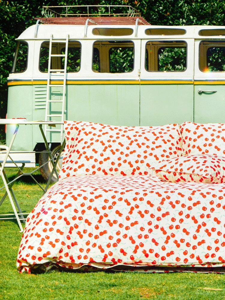 Cute Cherry Print All-Season Comforter Duvet Cover Thick 100% Cotton Bedding with Storage Bags Fitted Sheet, Pillowcases,