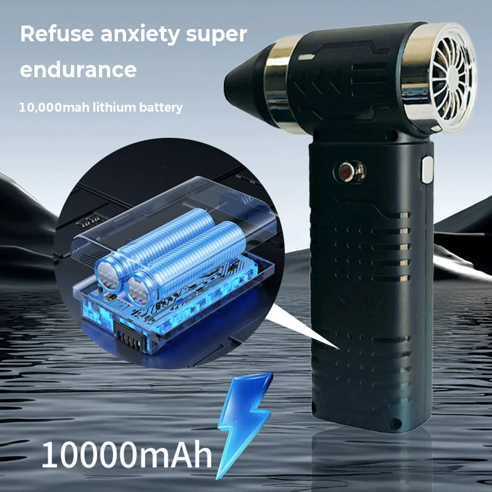 เครื่องเป่าฝุ่นกำลังสูง 990000RPM มอเตอร์ไร้แปรงถ่าน เครื่องเป่าลมทำความสะอาดภายนอกแบบชาร์จไฟ Type-C พัดลมเทอร์โบทำความสะอาดพีซี