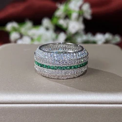 Huitan Gorgeous Promise Rings Women for Party Full Brilliant CZ Green Finger Accessories Anniversary Gift New Trendy Jewelry