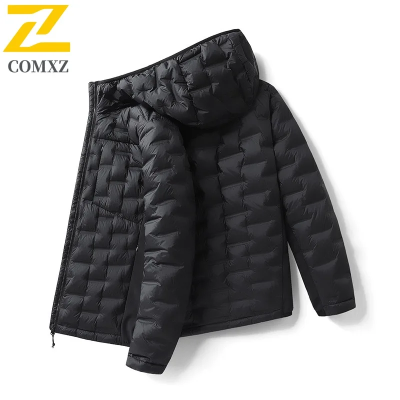 COMXZ Outdoor Work Men Down Jacket 2025 Ultra Lightweight Thickened Warm Parka Solid Color Travel Cold Resistant Winter Coat