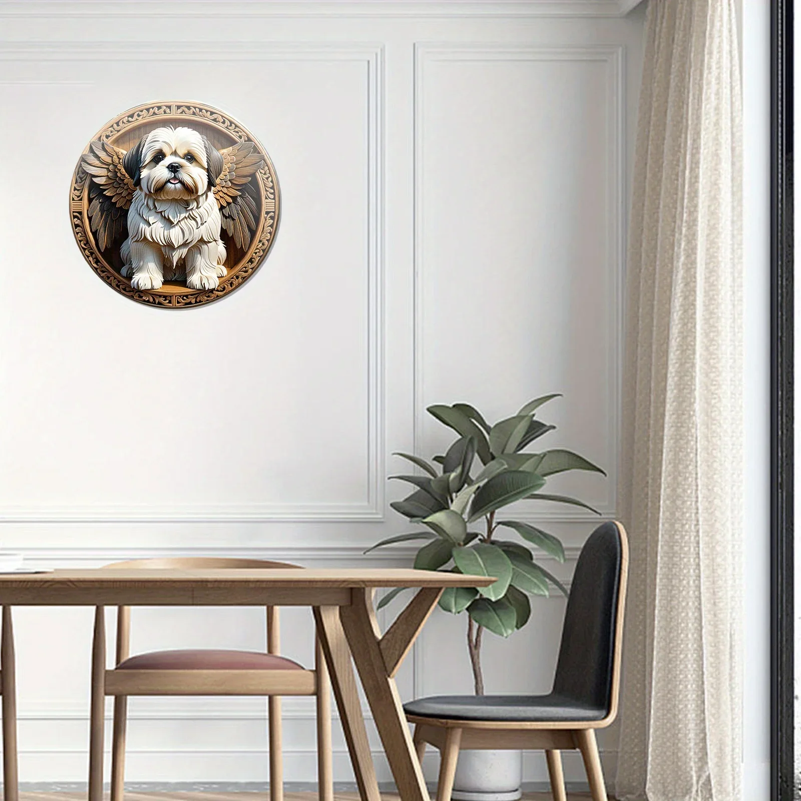 Cal (20x20cm) okrągły znak Lhasa Apso Dog Vintage okrągły znak, uroczy pies znak dla kawiarni Kitchen Club Bar na prezent na ścianę i wystrój domu