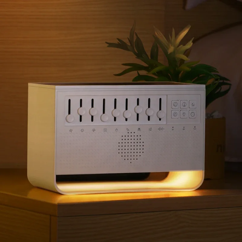 เครื่องทําความชื้นเปลวไฟ White Noise & เครื่องกระจายน้ํามันหอมระเหย - เอาต์พุตหมอกสูง, ไฟส่องสว่างผ่อนคลาย, โซลูชันการนอนหลับบนเดสก์ท็อป