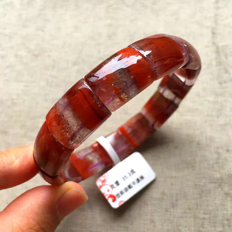 Natural Cacoxenite Red Auralite 23 Beads Bracelet Rectangle Beads Cat Eye Women Men Cat Eye Canada Stretch Jewelry  AAAAA