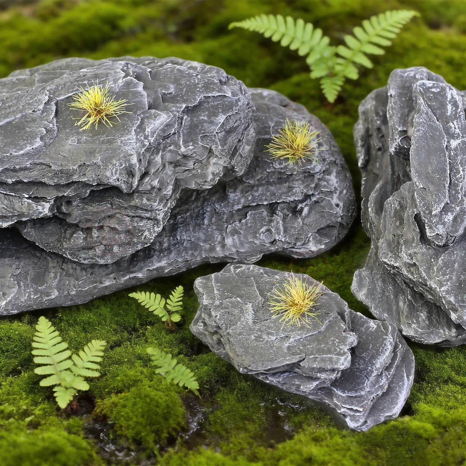 Mikrolandschaft Unregelmäßiger Steinmodell-Simulations-Schieferfelsen für Plattformmaterialien Dekoratives Diorama-Zubehör 2 Stück/Set – Detail 6