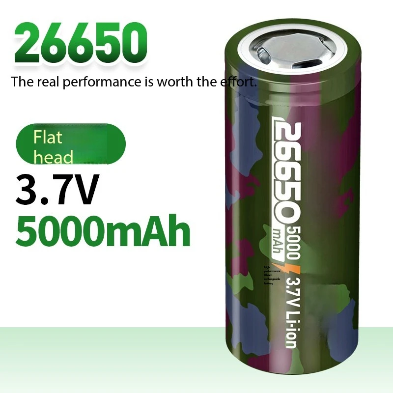 Heavy‑Duty 3.7V 26650 Flat Head Lithium Battery Large Capacity Rechargeable Power Cell For Strong Light Flashlight Charger Set