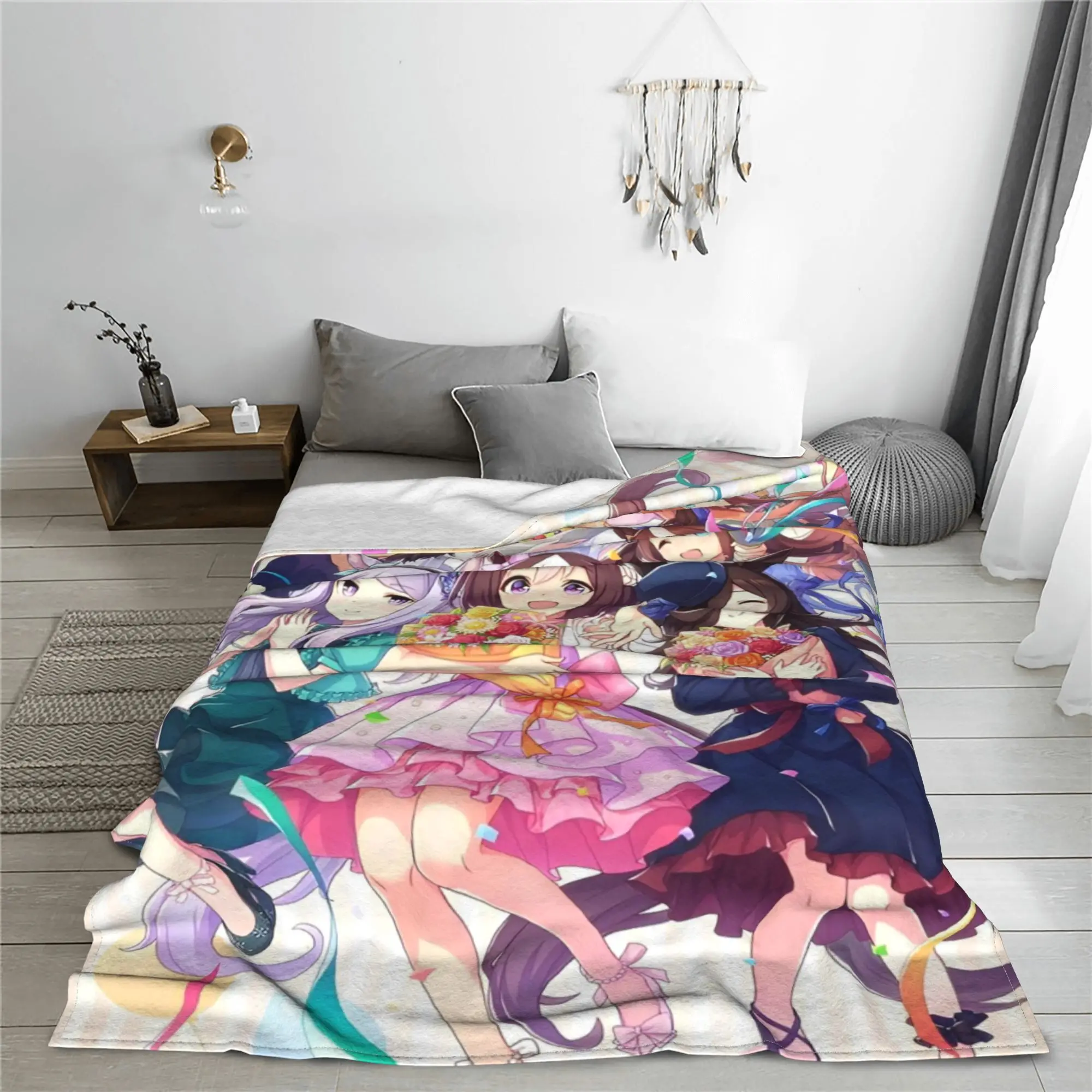 Umamusume Pretty Derby Anime Knitted Blanket  Fuzzy Throw Blankets Airplane Travel Portable Ultra-Soft Warm Bedspread