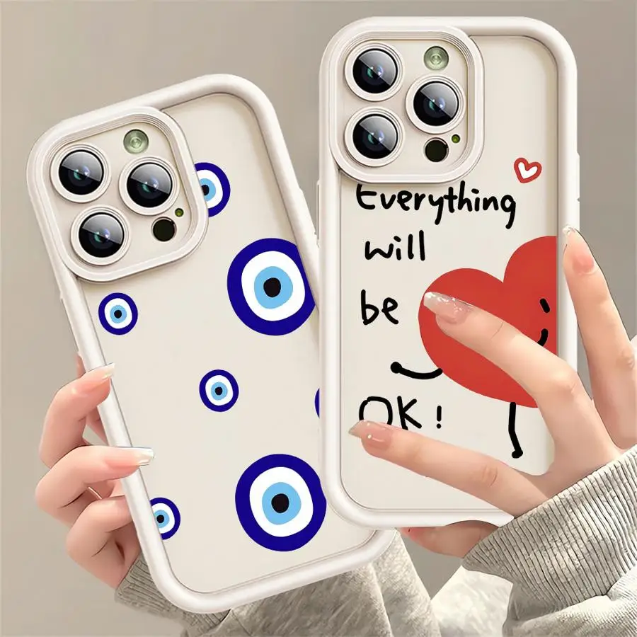 Love Red Heart Art And Evil Eye Shockproof Case For Apple iPhone 11 14 Pro Max 15 Plus 12 13 Mini XR X XS 7 8 Shell Phone Cover