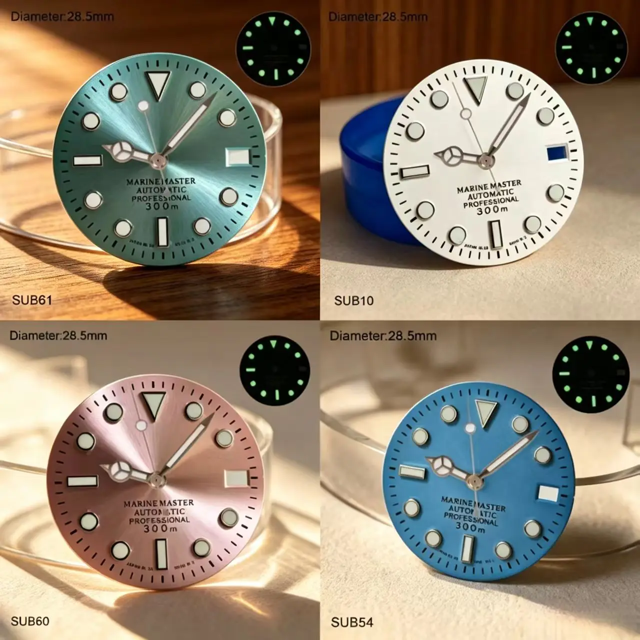28.5mm NH35 S Logo Dial Pink Silver White SUB Dial for NH35 Movement Rose Gold Hands NH35 Mariner 300MM Dial Modification Parts