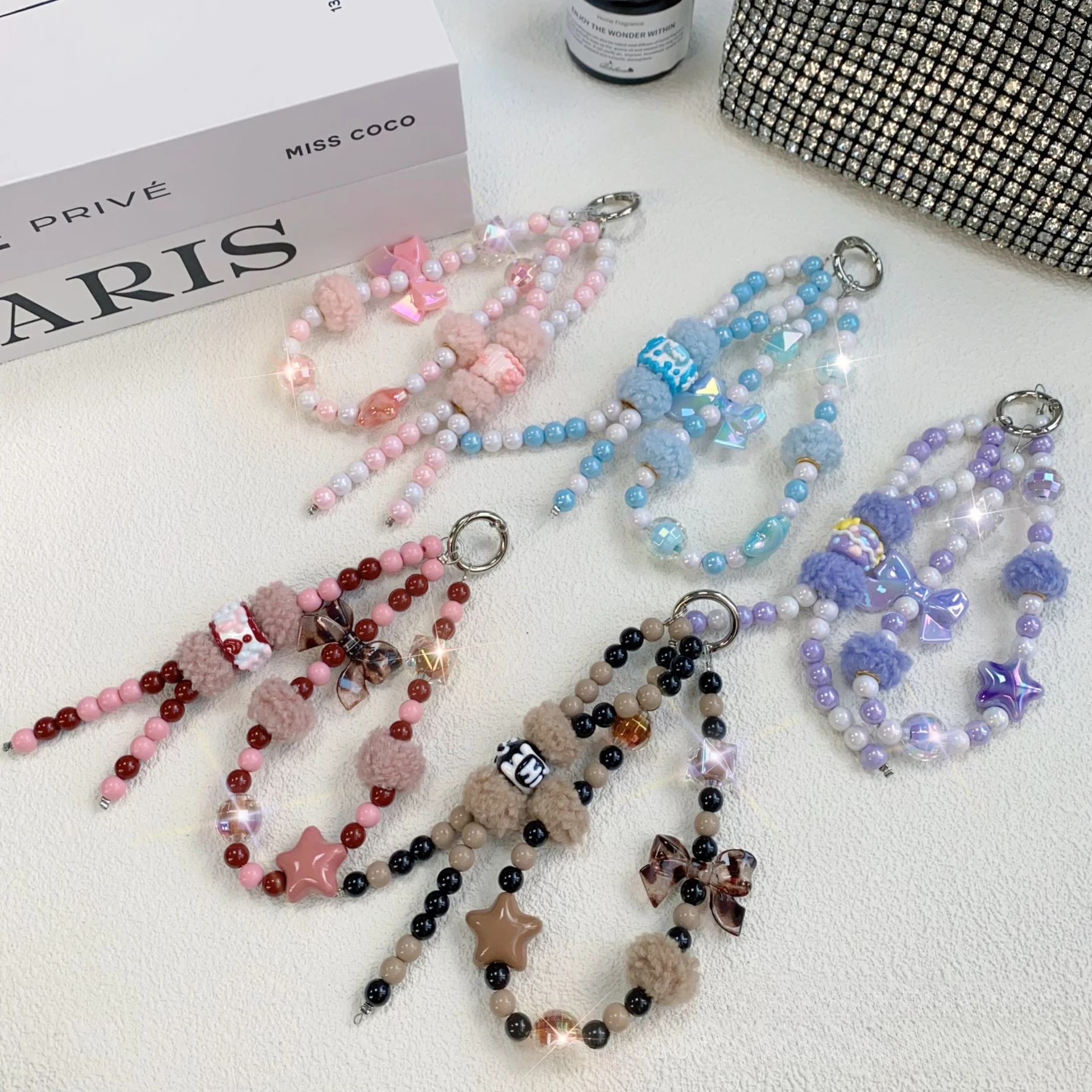 

Трехмерный бант, цепочка для мобильного телефона со звездой, Ccd, комочек волос, ремешок для багажа, анти-потерянная веревка, фиолетовый брелок для мобильного телефона