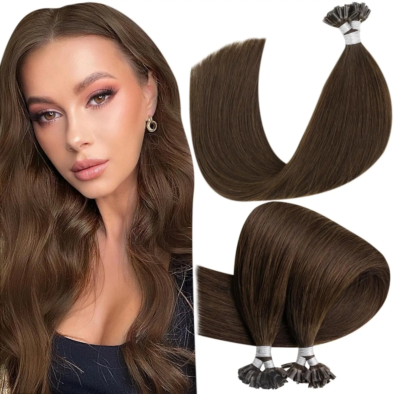 Tip Hair Extensions Human Hair Invisible U Tip Hair Extensions #4 Dark Brown Hair Extensions Fusion Hair 20 Inch 50 Strands 50g