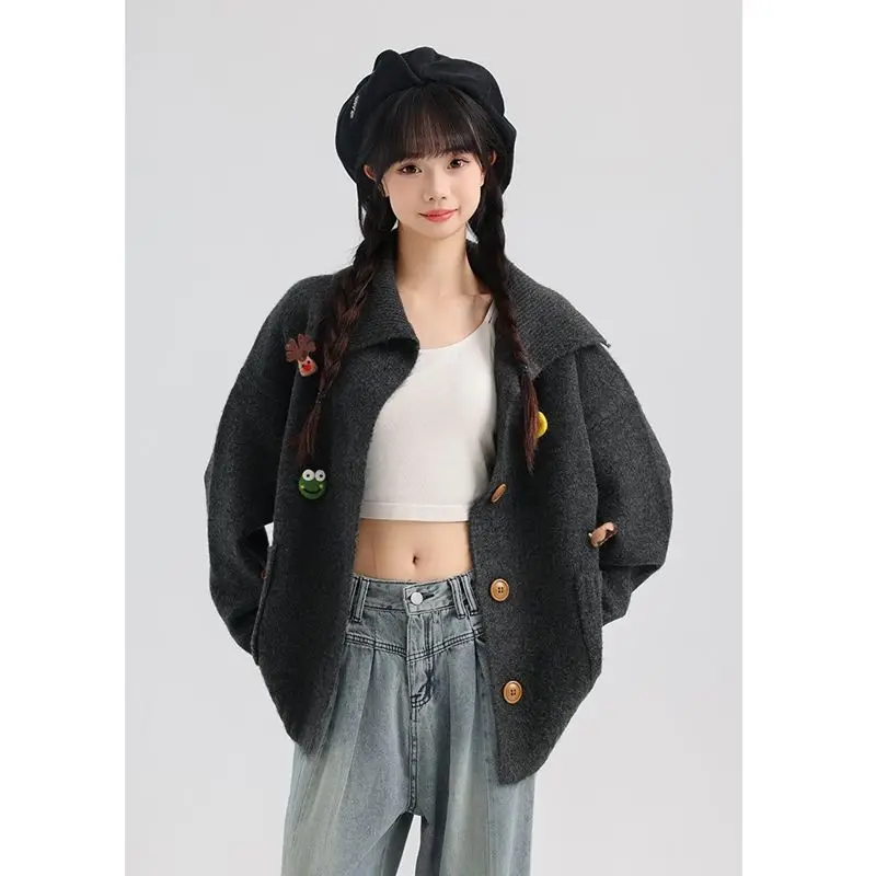 セーター ジャンパー カーディガン レディース ジャージ シェニール装飾ボタン ルーズフィット アフタヌーン Y2K エレガント レディライク フェミニン ソフトプラッシュ