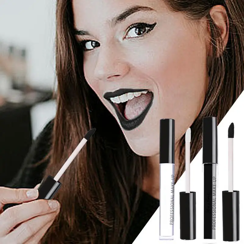 1pcs Liquid Lipstick Halloween Lipgloss Waterproof Long Lasting Sexy White Black Lips Halloween Lip Makeup Cosmetics