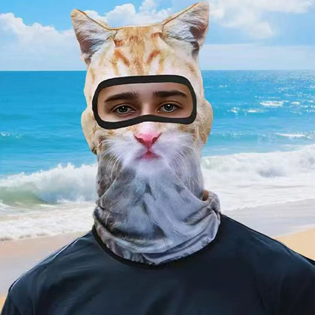 

Unisex 3D Animal Print Face Mask Headwear, Outdoor Skiing Riding Sun Protection Hat, Cat Dog Design, Suitable For Daily Use