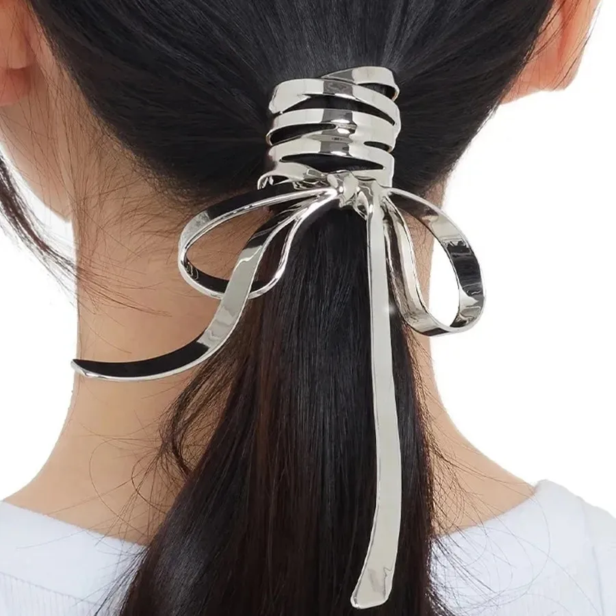 Pinza de pelo con lazo de aleación para niña, pinza de Metal para el pelo, pinza de cola de caballo alta, horquilla fija, accesorios para el cabello