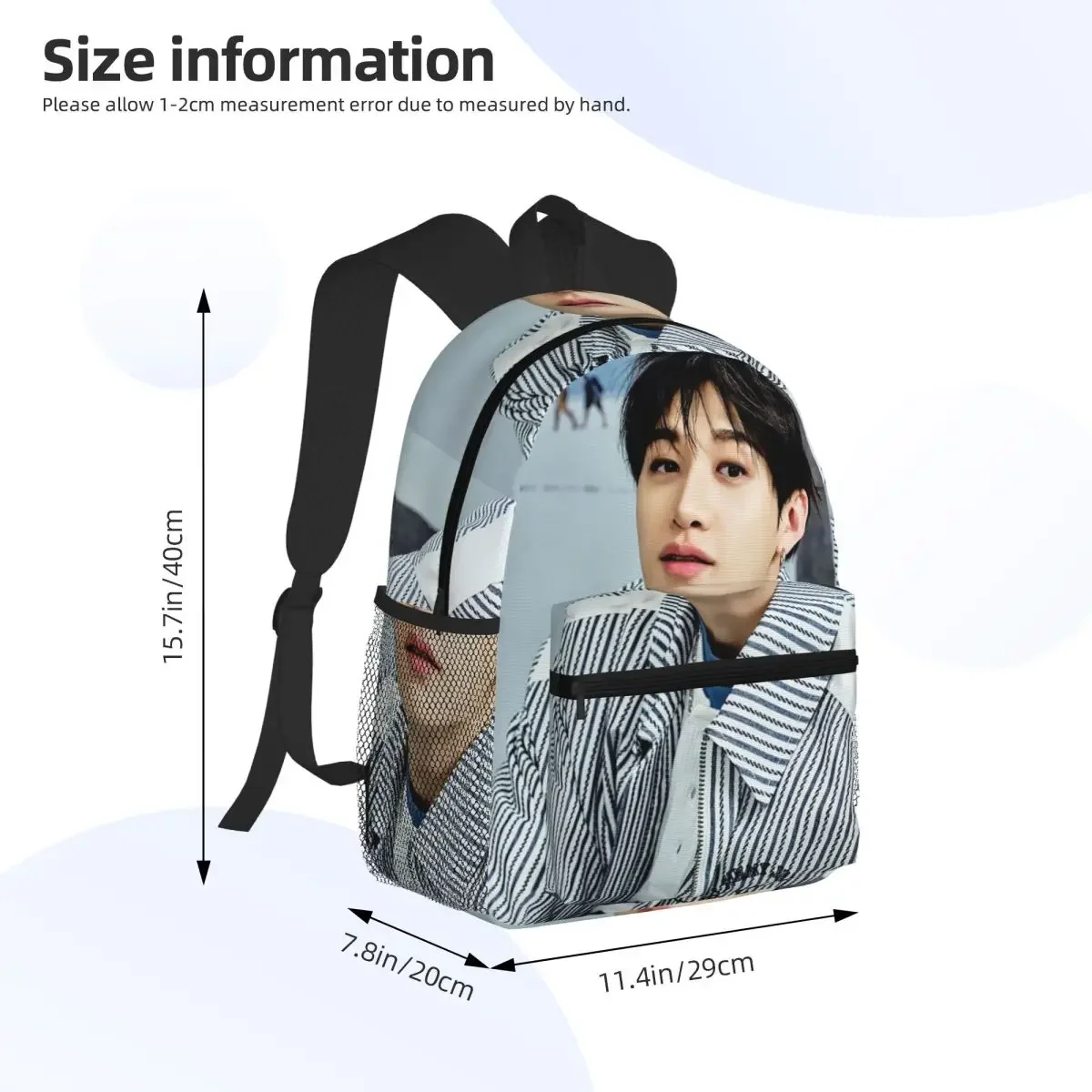 Cartoon Bang Chan KPOP Student Backpack School Bag Hiking Travel Daypack for Boys Girls Fashion Bookbag Shoulder Bags