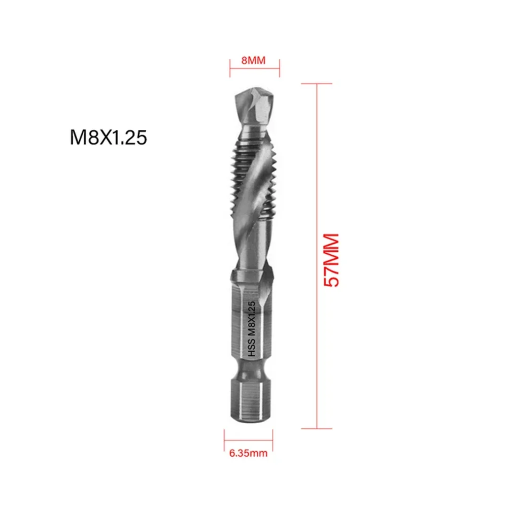1PC Hex Shank Tap Drill Bit HSS Compound Tap Threaded Bit M3-M10 Screw Machine Straight Shank Metric Plug Hand Tools Accessories