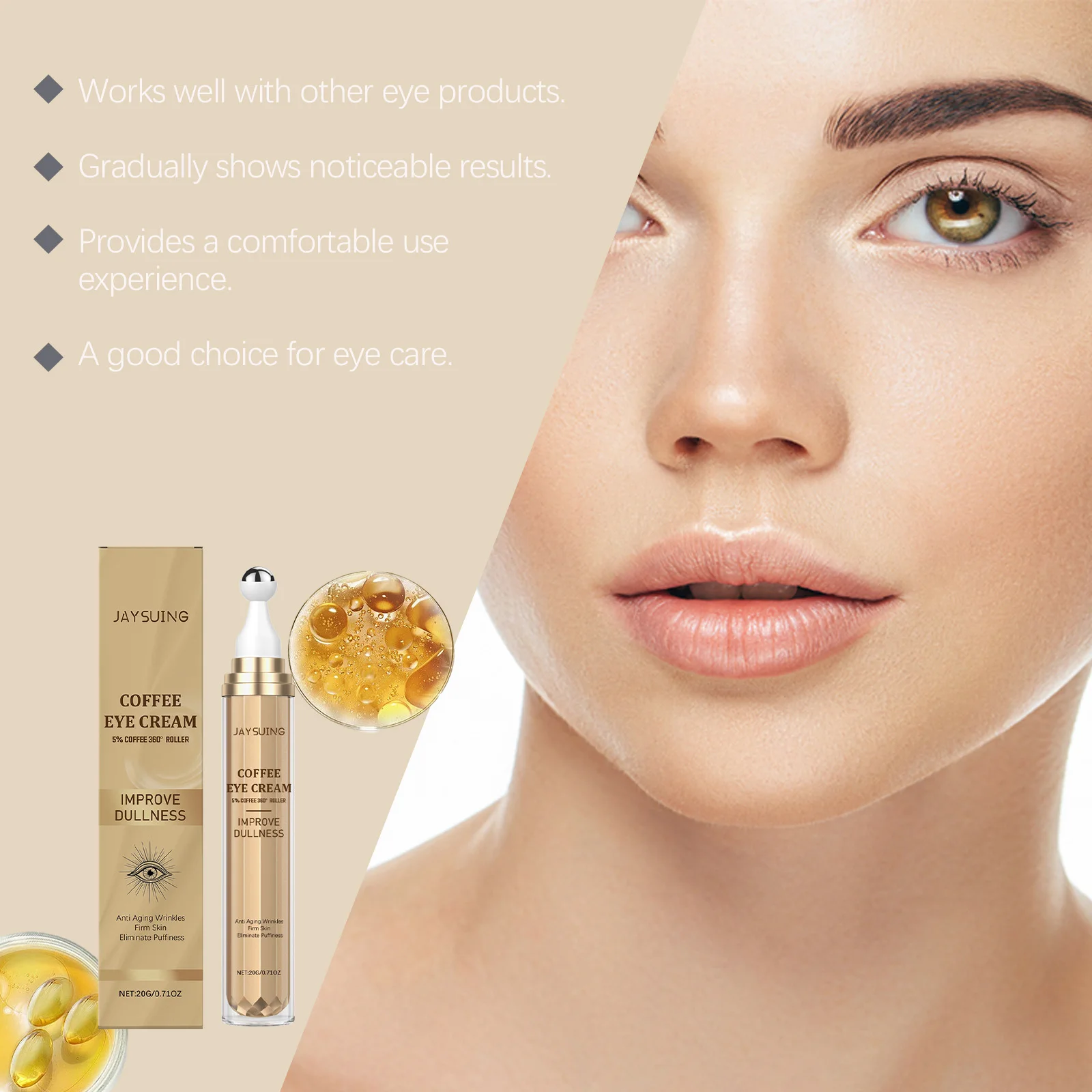 Jaysuing Caffeine Eye Cream Roller Brighten Eye Area Anti Dark Circle Puffiness Barrier Protection Firming Hydrating Eye Serum