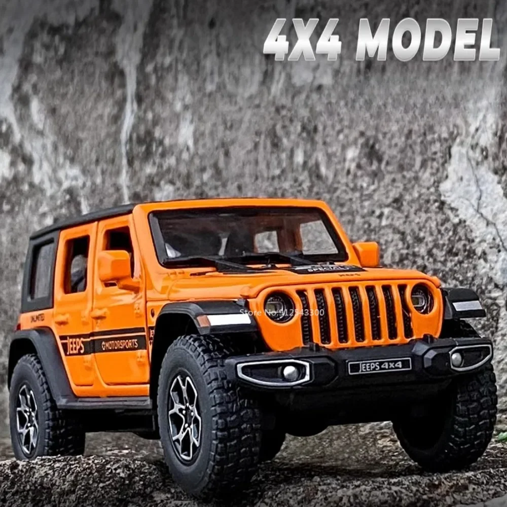 

Модель игрушечного автомобиля Wrangler 4X4 в масштабе 1/32, литые под давлением 6-дверные открытые со звуком, модель автомобиля со шкалой заднего вида, игрушки, праздничные подарки